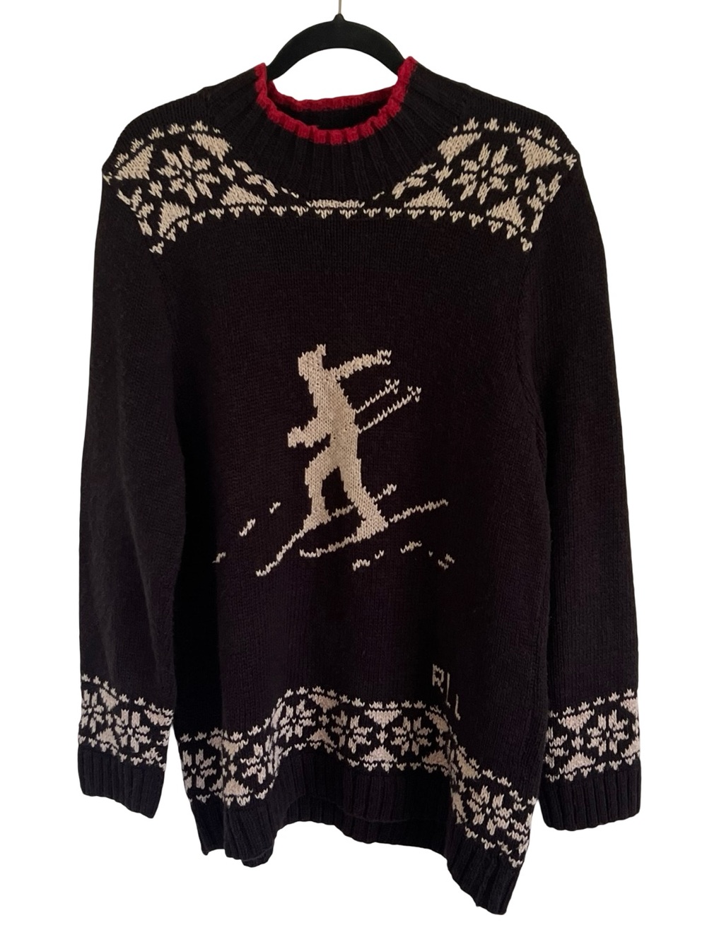 Lauren Ralph Lauren Black Linen Cotton Skier Print Sweater 2X